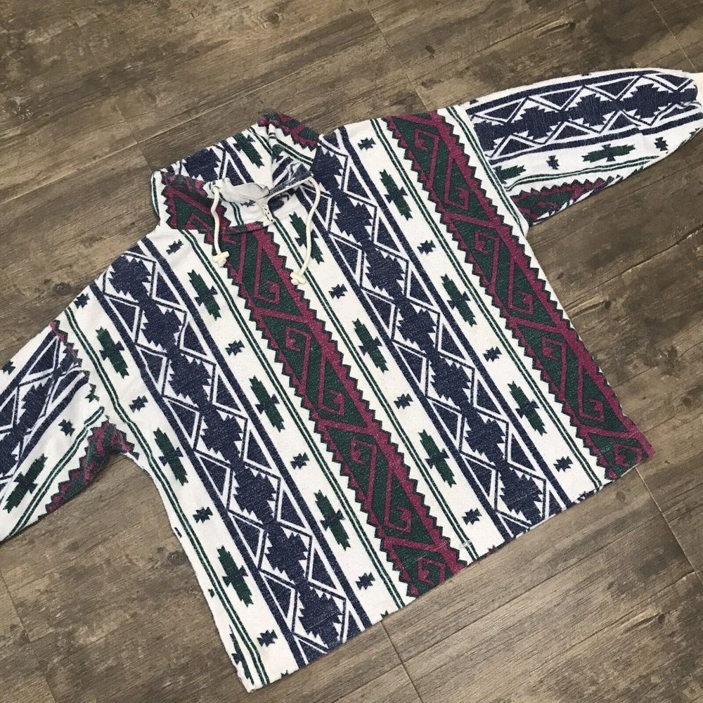 Vintage‎ 90's Aztec Tribal All Over Print Faded Pullover Jeans Wear Medium